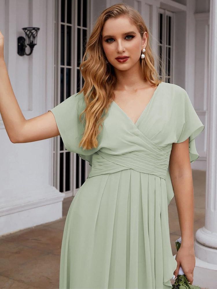 Vestidos de Madrinha em Chiffon Longos para Ocasiões Formais e Baile de Finalistas Vestido para a Mãe da Noiva com Mangas Esvoaçantes     SEA28040