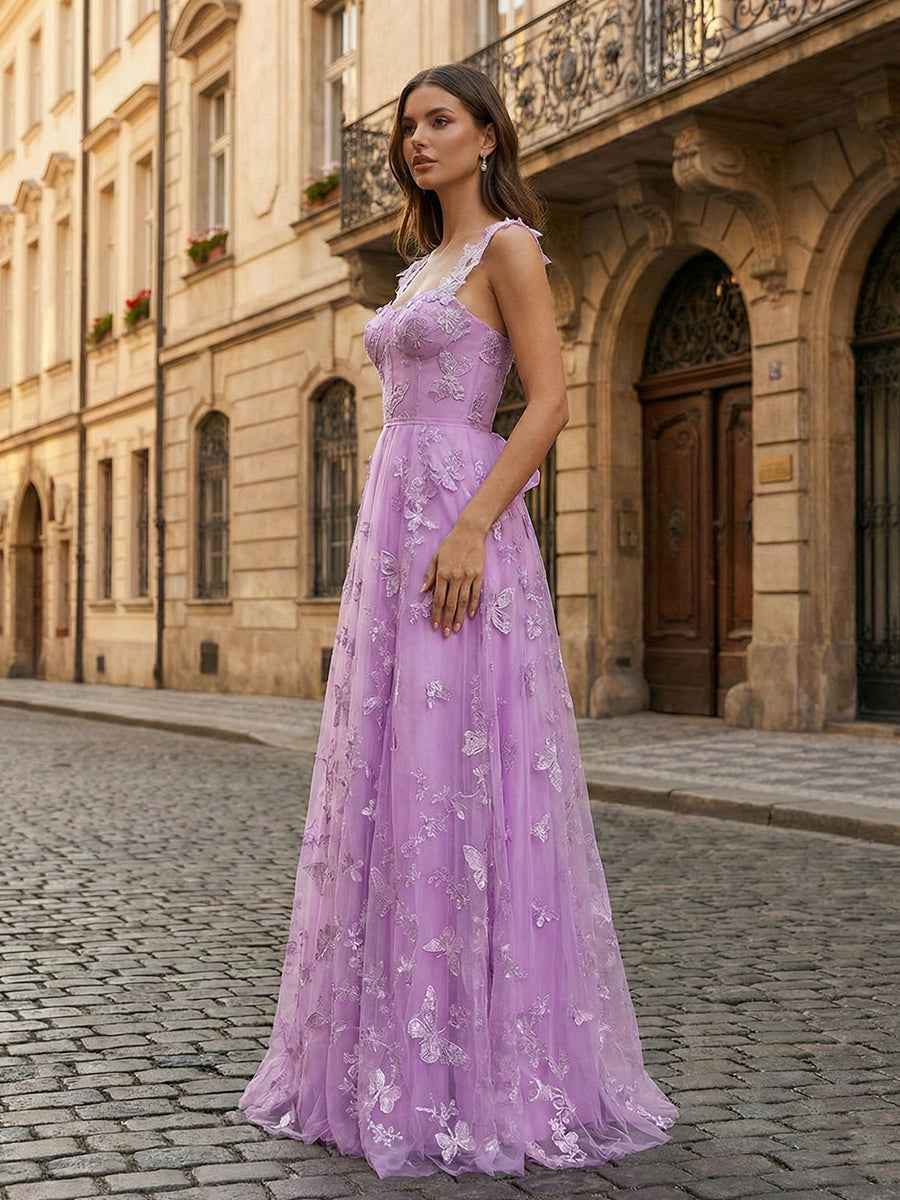 Sage Green Butterfly Tulle Corset Prom Dress With Sweetheart Neckline