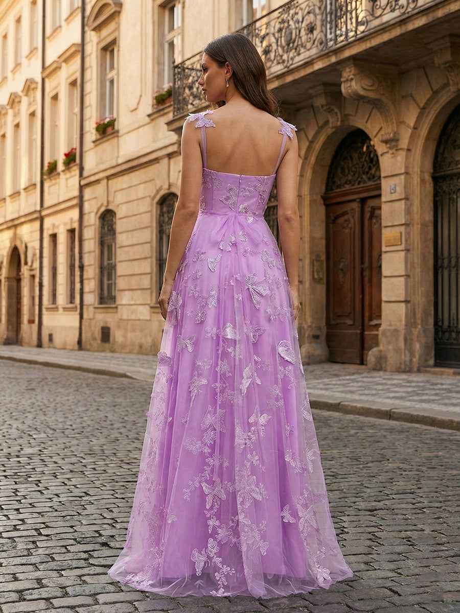 Sage Green Butterfly Tulle Corset Prom Dress With Sweetheart Neckline
