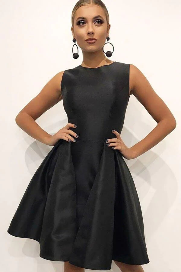 Satin A-Linie Rundhals Plissee Homecoming Kleider, kurzes Ballkleid