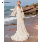 Lakshmigown A Line Chiffon Wedding Dress Puff Sleeve Illusion Back Customized