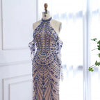 Luxury Kosovo Blue Evening Dress With Gloves LA72760C