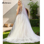 Lakshmigown Flowy A Line Tulle V Neck Wedding Dress With Custom Made Beach Bridal Gown