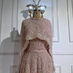 Custom Green Long Sleeve A Line Evening Cape Wedding Party Dress For Women
