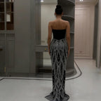Women Black Mermaid Evening Dress Custom Beaded Luxury Gown