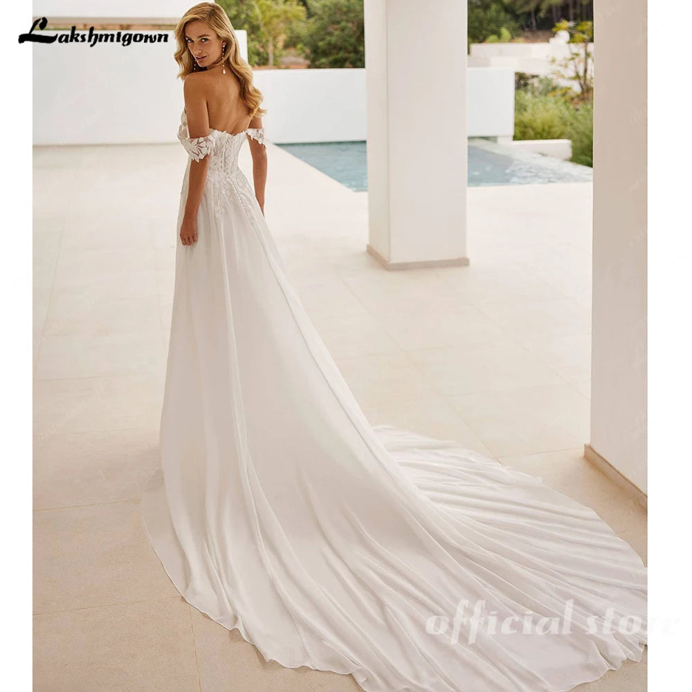 Lakshmigown Boho Beach Chiffon Wedding Dress Off Shoulder A Line Customized