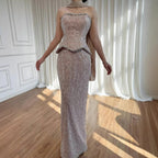 Luxury Beaded Strapless Peplum Evening Gown For Women Formal Wedding Dress