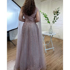 Luxury Custom Pink A Line Beaded Cape Sleeve Evening Dress Women Wedding