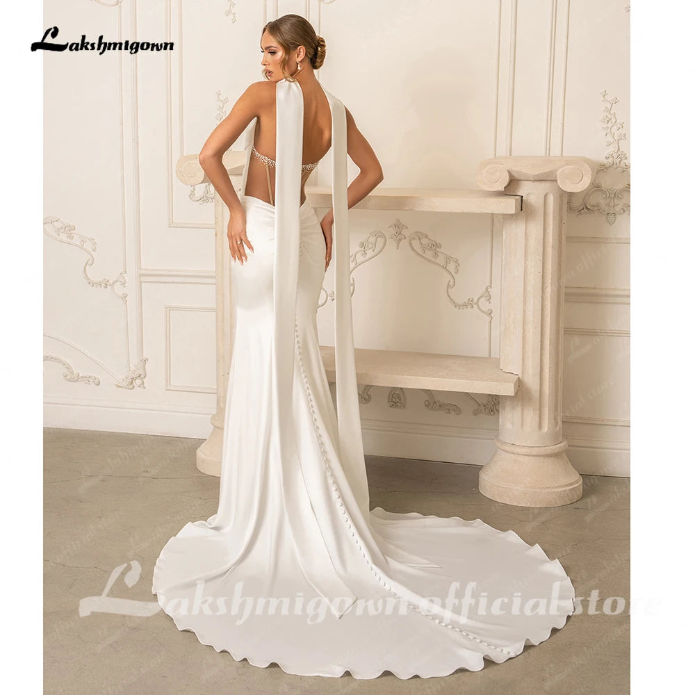 Lakshmigown Beaded Off The Shoulder Mermaid Wedding Dress Crepe Custom Gown