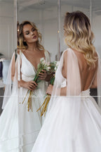 Custom Plus Size Organza Tulle Wedding Dress V Neck Backless Bridal Gown