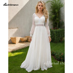 Custom Long Sleeve Chiffon Wedding Dress For Plus Size Women