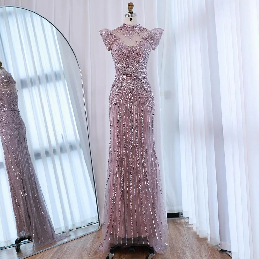 Luxuriöses Karamellfarbenes Meerjungfrauen-Abendkleid mit Perlen LA73082