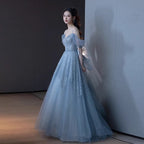 2025 Neue Elegante Rücken-Tüll-Schleife Mit Schleppe A-Linien-Abendkleider Sexy Schulterfreies Geburtstagsfestkleid