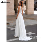 Custom Boho Beach Wedding Dress With Detachable Puffy Chiffon Sleeves