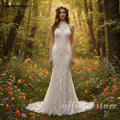 Custom Boho Wedding Dress Halter Lace Backless Beach Bridal Gown For Bride