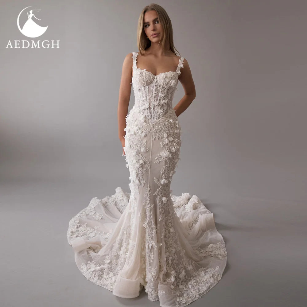 Custom Mermaid Wedding Dress With Lace Beading And Sweetheart Neckline