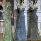Custom Grey Mermaid One Shoulder Beaded Long Evening Gown