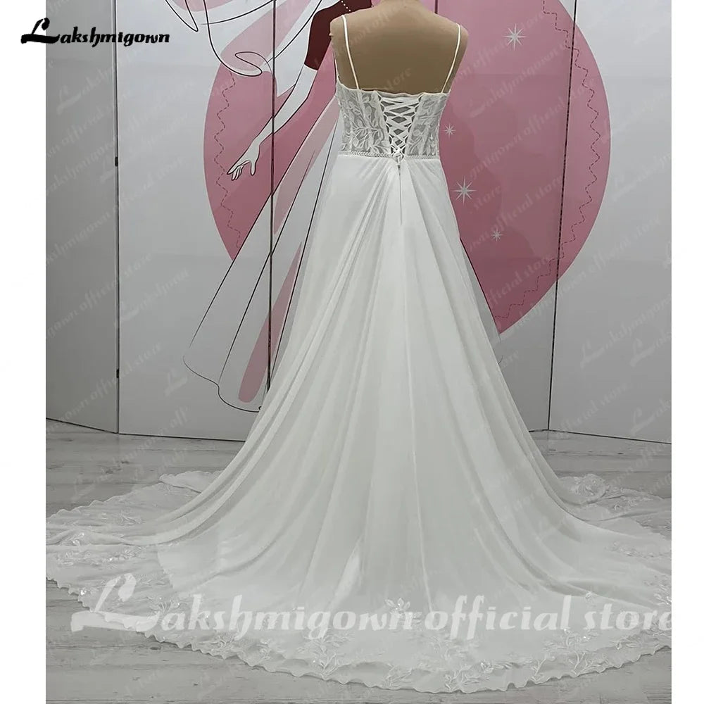 Custom Sweetheart Chiffon A Line Sweep Train Wedding Dress