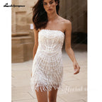 Custom Pearl Sequin Strapless Mini Dress For Prom And Evening Wear