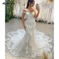 Custom Mermaid Wedding Dress With Lace Appliques Off Shoulder Bridal Gown
