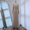 Elegant Beaded Pearl Mermaid Wedding Evening Dress With Long Sleeves