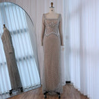 Elegant Beaded Pearl Mermaid Wedding Evening Dress With Long Sleeves