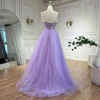 Custom Lilac Spaghetti Strap A Line Beaded Evening Prom Gown For Women