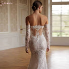 Long Sleeves Vintage Lace Mermaid Off Shoulder Bridal Gown