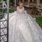 LelaAcra Long Sleeve Ball Gown Wedding Dress Appliques