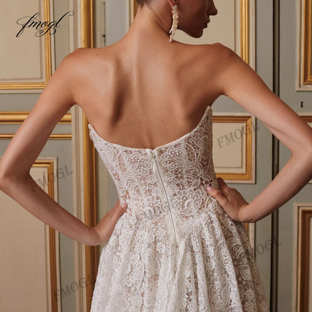 Custom Sweetheart Lace Off The Shoulder Backless Court Train Wedding Dress