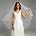Vintage Pearl Beaded Fingertip Wedding Veil Single Layer Tulle Comb