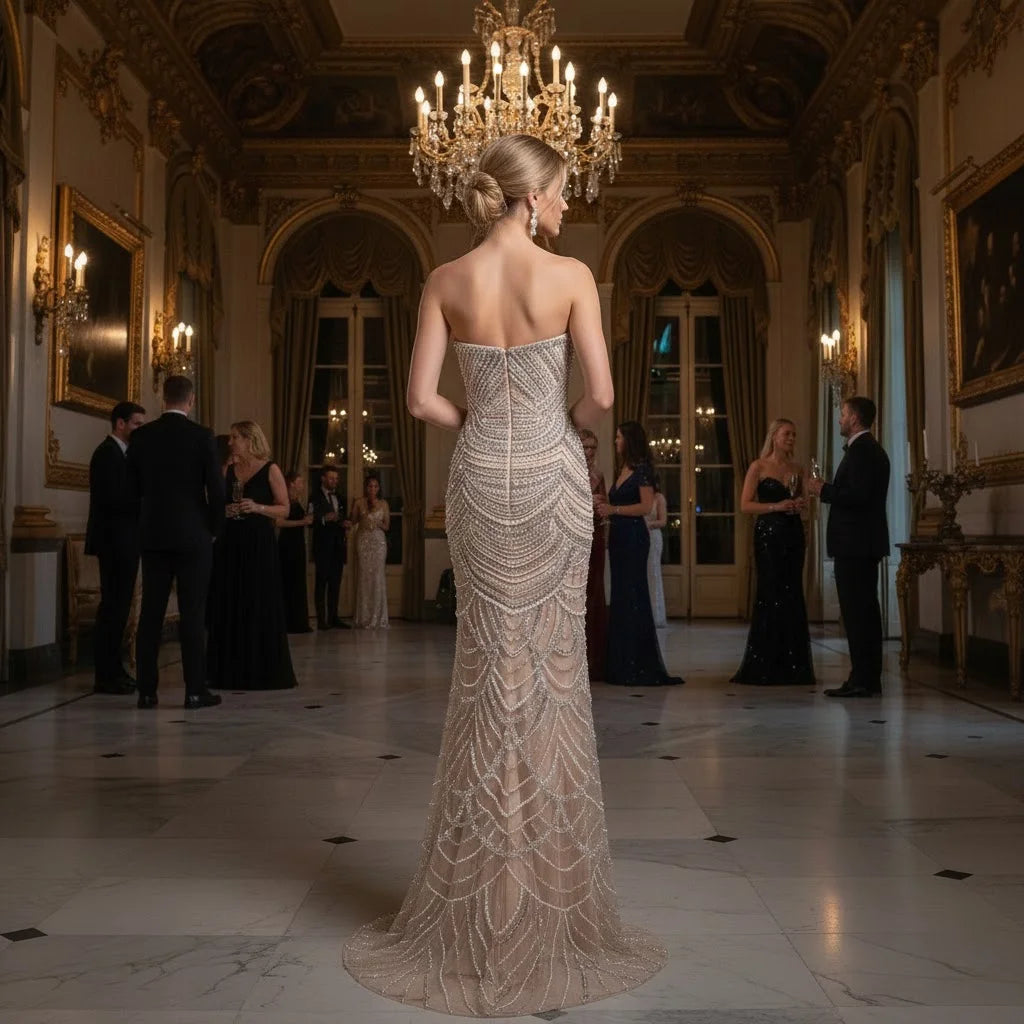 Serene Hill Custom Mermaid Beaded Pearl Evening Gown 2026