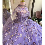 Lilac Quinceanera Dresses Ball Gown Lace Appliques Sweetheart Neckline