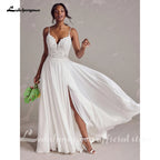 Custom Beaded Lace Wedding Dress Plus Size Boho Gown Detachable Sleeves