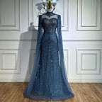 Luxury  Modest Blue Mermaid Evening Dress with Cape LA73006