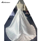 Custom Mikado Satin Church Wedding Dress With Square Neckline For Brides