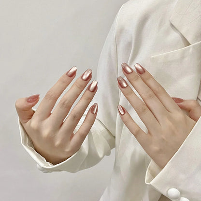 10 uñas postizas hechas a mano, color nude brillante, estilo ojo de gato, cobertura total, parches de bailarina para usar. 