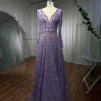 Serene Hill Turquoise Muslim V Neck Long Sleeve Beaded Evening Dress