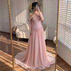 Pink Chiffon Evening Dress Off Shoulder Cape Back Formal Party Gown 2026