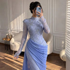 Customized Wine Red Mermaid Evening Dress With Lace Formal Party Gown