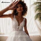 Custom Ivory Lace V Neck Sleeveless A Line Bridal Wedding Dress Boho Style