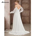 Custom Illusion Off White Bridal Gown Off Shoulder Long Sleeve Wedding Dress