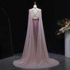 Sharon Said Ombre Pink Elegant Evening Dress with Cape Sleeve Criss Cross Halter Backless Women's Party Gowns SS309 Customized