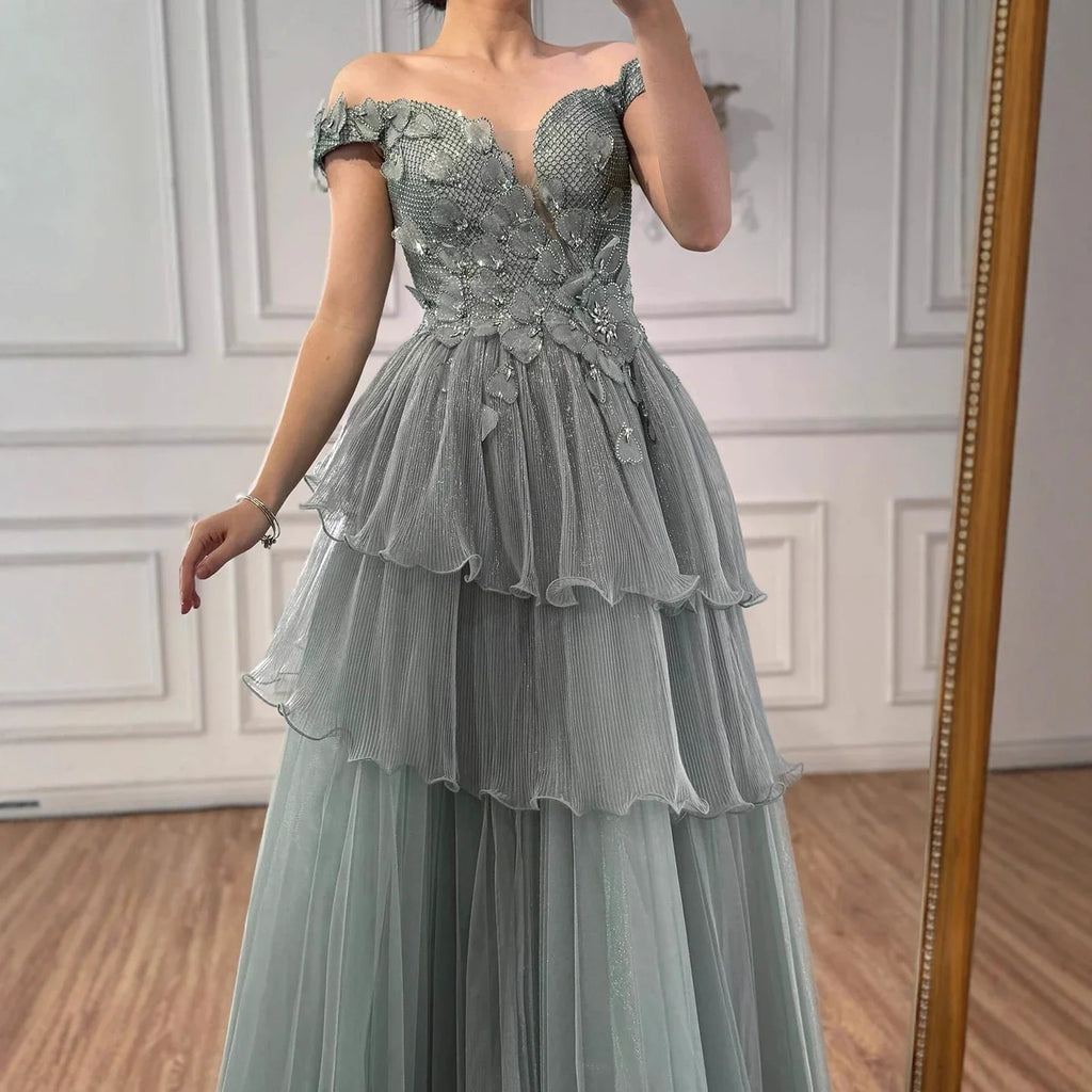 Luxury Pink Dreamy Ruffles Beaded A-Line Evening Dress LA73385