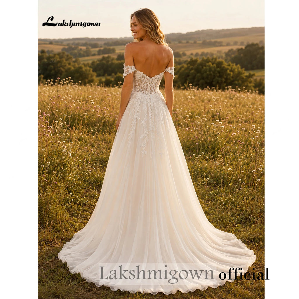 Lakshmigown Bohemian Customized Chiffon Wedding Dress A Line Lace Applique