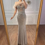Luxury Nude Halter Feather Crystal Evening Dress LA73349