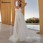 Lakshmigown Modest Sweetheart Wedding Dress With 3D Lace Slit Custom Bridal Gown