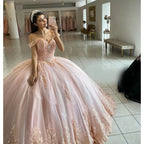 Customized Dresses 2026 Pink Off The Shoulder For Ball Gown Princess Appliques Tulle Birthday Party Dress Vestidos De 15 Años