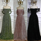 Serene Hill Olive Green A Line Off Shoulder Evening Dress With Pearl Beading