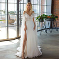 Elegant Beach Wedding Dress With High Side Slit And Lace